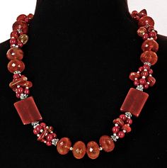 Colorful Long Vintage Necklace by SilkRoadJewelry on Etsy, $89.50 Jewel Box, Red Agate, Fashion Jewellery, Spacer Beads, Bright Red, Vintage Necklace, Necklace Etsy, Beading, Agate