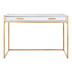 a white and gold desk with two drawers