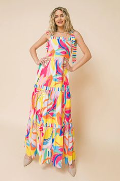 TEA PARTY WOVEN MAXI DRESS l FLYING TOMATO | Flying Tomato Plus Maxi Dress, 70s Fashion Dresses, Skirt Details, Tie Dye Maxi, Straight Neckline, Style Statement, The Tea, Sleeveless Maxi Dress, Tiered Skirt