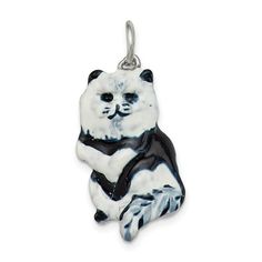 Sterling Silver Enameled Black & White Cat Charm, Jewelry, Pendants & Charms, Themed Charms, Animals, Cats, Material: Primary - Purity:925|Length of Item:23 mm|Material: Accents:Enamel|Plating:Rhodium|Material: Primary:Sterling Silver|Item Weight U/M:gm|Width of Item:12 mm|Product Type:Jewelry|Jewelry Type:Pendants & Charms|Sold By Unit:Each|Pendant/Charm Type:Themed|Material: Primary - Color:White|Plating Color:Silver Tone Size: Length: 23 inch - Width: 12 mm.  Color: Metal Type.  Gender: unise Black White Cat, Round Locket, Cat Charm, White Cats, Cat Pendants, Domestic Cat, Cat Necklace, Silver Enamel, Fine Jewellery Necklace