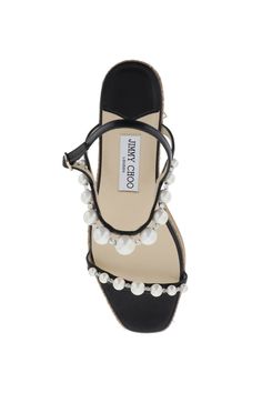 Amatuus sandals by Jimmy Choo featuring a woven rope wedge and nappa leather straps embellished with pearls and crystals. Adjustable ankle strap, leather insole and rubber tread. Pearl Sandals, Elegante Y Chic, Duffel Bag Backpack, Leather Wedge Sandals, Leather Cap, Sandals For Sale, Leather Wedges, Pump Sandals, Women Accessories Bags