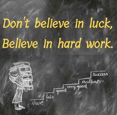 a blackboard with writing on it that says don't believe in luck, believe in hard work