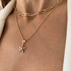 Gold Star Necklace Dainty Star Necklace Tiny Star Necklace - Etsy Elegant Star-shaped Chain Necklace With Star Charm, Tiny Star Necklace, Gold Star Necklace, Star Necklace Gold, Star Charm Necklace, Chunky Chain Necklaces, Gold Link Chain, Celestial Necklace, Gold Medallion