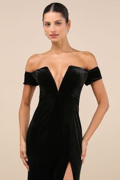 Slip into the Lulus Captivating Silhouette Black Velvet Off-the-Shoulder Maxi Dress for a look no one will be able to deny! Plush velvet shapes this sultry dress that has an off-the-shoulder neckline (with hidden no-slip strips) and a notched bodice with a plunging internal V-bar, all framed by short sleeves. High, fitted waist tops a figure-skimming mermaid skirt that falls to an elegant maxi hem. Hidden back zipper/clasp. Fit: This garment fits true to size. Length: Floor length. Size medium m Off-shoulder Velvet Dress For Night Out, Off-shoulder Velvet Evening Dress, Velvet Off-shoulder Party Dress, Fitted Off-shoulder Velvet Dress, Off-shoulder Velvet Dress For Evening, Evening One-shoulder Velvet Dress, One Shoulder Fitted Velvet Party Dress, Fitted One-shoulder Velvet Party Dress, Off-shoulder Velvet Party Dress