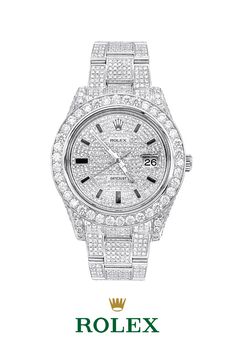 $33,300.00 Off Saving 61% This fully Iced Out Diamond Rolex Watch for Men Datejust with Diamond Bezel & Face is simply breathtaking as the classic Rolext Datejust is paved in 20 carats of dazzling genuine diamonds masterfully set on its bezel, case, band, clasp and even on the face/dial. This luxurious Rolex Mens Diamond Watch showcases a sparkling diamond dial and a date display at the 3 o'clock position. #Rolex #men´swatch #luxurywatches #watchesformen #daydate #watches #watchesformen #diamond Elegant Watches Women, Rolex Watch Price, Rolex Diamond Watch, Cartier Watches Women, Watches Women Simple, Pretty Watches, Womens Designer Watches, Rolex Diamond, Rolex Watches Women