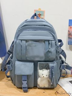 Bird in Bag - Multi-Pocket College Style Functional Backpack with Age-Specific Capacity Light Blue School Bag, Korean Bags For School, Backpack Aesthetic Korean, Cute Blue School Bag, Light Blue School Backpack, Blue School Bags, Korean School Bag Aesthetic, Blue Backpack For School, Blue Backpack Aesthetic