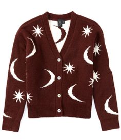 From Volcom&#x2C; this cardigan features:Celestial designRound necklineLong sleevesButton-front closureAcrylic/nylon/elastaneMachine wash/dry flatImported. Celestial Print, Sleeve Cardigan, Girls Sweaters, Dillard's, Long Sleeve Cardigan, Sweaters & Cardigans, Long Sleeve, Clothes