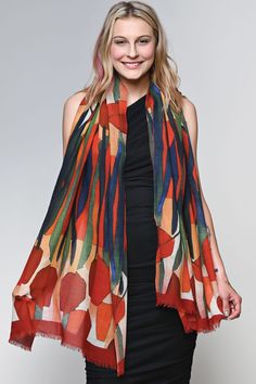 "Our Navita Wool Shawl is made with fine 100% wool and showcases the classic lightweight wool shawl weaves of Northern India. Featuring a range of jewel tone prints in a contemporary tulip design, this exquisite shawl is ultra soft and luxurious, and can be worn in a variety of styles. Dimensions: 28\" x 72\"" Wool Shawl Wrap, Caftan Tunic, Fair Trade Clothing, Tulip Print, Tulip Design, Women Leaders, Wool Shawl, Cotton Scarf, Kimono Dress