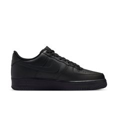 Step into style and comfort with the Nike Air Force 1 '07 Triple Black. This classic low-top icon of the AF-1 line features a sleek yet subtle design, bringing out all that is timeless in Nike's history. The smooth leather upper is completely black, paired with a comfortable and durable Air sole to ensure your feet stay cushioned as you walk. The Nike Air embroidery on the heel tab adds a touch of retro flair to the already attractive look, with a metallic lace tag giving this iconic sneaker an edge. Completely modernized but still respecting its heritage, the Nike Air Force 1 '07 Triple Black will be the perfect addition to any casual outfit. Its top-tier quality design ensures you will get plenty of wear from this sneaker for seasons to come. Classic Nike Air Force 1 Low-top, Classic High-top Nike Air Force 1 For Sports, Classic Nike Air Force 1 High-top Leather, Classic Nike Air Force 1 High-top For Sports, Classic High-top Leather Nike Air Force 1, Classic Leather High-top Nike Air Force 1, Nike Air Force 1 Modern Streetwear, Classic Low-top Nike Air Force 1 For Sports, Classic Nike Air Force 1 Low-top Sports Shoes