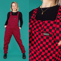 Checkerboard Print Stretch Twill Cotton Dungarees Punk Style Outfits, Cotton Dungaree, Womens Dress Tops, Viva Magenta, Tracksuit Tops, Womens Vintage Dresses, Pink Colour, Other Outfits, Dungarees