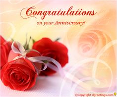 two red roses are sitting next to each other on a greeting card with the words congratulations on your anniversary