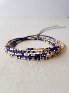 Dainty Dark Blue Gold and Pink Tiny Seed Bead Wrap Bracelet, Boho Navy Blue Beaded Bracelet, Minimalist Jewelry, Mothers Day Gift for Her - Etsy Puerto Rico How To Close Beaded Bracelet, Blue Seed Bead Bracelet, Miyuki Bracelet Tutorial, Seed Bead Bracelets Diy, Seed Bead Bracelets Tutorials, Tiny Bead Bracelet, Simple Beaded Necklaces, Seed Bead Bracelet Patterns, Seed Bead Projects