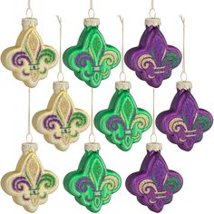 PRICES MAY VARY. Mardi Gras Fleur de Lis Glass Ornaments: 9 Pcs Fleur de Lis New Orleans Ornament are equipped with silver ornament caps, hooks and strings for easy hanging. Creative design: These pendants use classic Fleur De Lis design elements, gold, green and purple. Vivid, colorful and exquisite. When the wind blows, it will swing with the wind, in line with the theme of the carnival. Durable glass material: Made of quality glass, durable and reusable, can be use long time. keep it well, yo Mardi Gras Christmas Tree, Mardi Gras Christmas, Mardi Gras Party Decorations, Mardi Gras Decor, Carnival Spirit, Irish Party, Mardi Gras Decorations, Spark Up, Mardi Gras Party