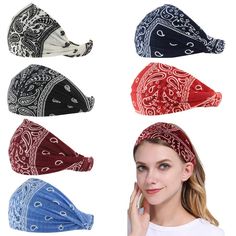 PRICES MAY VARY. UNIQUE DESIGN: Soft Stretchable Bandana Print Headband with elastic fashoin Paisley Design Size: approx 19.5 inches Girth. weight 20g/ piece. It have the elastic rubber back of band which can be adjusted. Package includes 6 pieces Different colors.Headbands is 100% handmade products. Comfortable, breathable, permeability strong, at any time, wear its movement, is not easy to slide, not tight, a worth having a headscarf IDEAL for Life Style -Sport- Prom - Party - Dancer - Club-Yo Floral Prints Fashion, Ladies Head Scarf, Bow Fashion, Sport Hair, Bandana Headband, Yoga Headband, Turban Headwrap, Bandana Hairstyles, Boho Headband