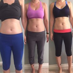 three women in sports bra tops and leggings standing next to each other with their hands on their hips