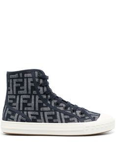 navy blue cotton monogram print contrasting toecap round toe front lace-up fastening ankle-length flat rubber sole Designer High-top Sneakers With Vulcanized Sole, Designer High-top Sneakers With Embroidered Logo For Streetwear, Luxury High-top Lace-up Sneakers With Logo, Luxury Lace-up High-top Sneakers With Logo, Designer High-top Lace-up Sneakers With Embroidered Logo, Casual High-top Sneakers With Logo Detail, Navy Vulcanized Sole Sneakers With Round Toe, Designer Lace-up High-top Sneakers With Embroidered Logo, Designer Lace-up Sneakers With Vulcanized Sole