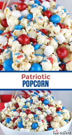 patriotic popcorn with red, white and blue sprinkles