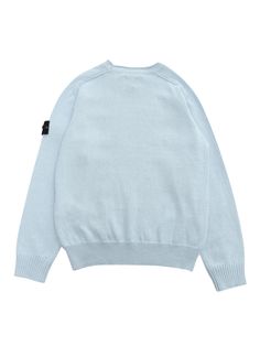 Light blue crew-neck sweater with contrasting logo plate on the sleeve, in cotton.Composition: 100% COTTON Casual Winter Sweater With Logo Patch, Blue Crew Neck Sweater With Logo Detail, Winter Cotton Sweater With Logo Patch, Blue Crew Neck Top With Logo Patch, Blue Sweater With Logo Detail For Fall, Classic Blue Crew Sweater, Classic Blue Crew Neck Sweater, Crew Neck Sweater With Logo Patch For Winter, Winter Crew Neck Sweater With Logo Patch