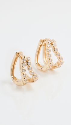 Fast Free Shipping & Free Returns on Mateo 14k Double Diamond Bezel Wave Huggies at Shopbop. Shop new arrivals from Mateo at Shopbop.com Double Diamond, Gold Branding, White Earrings, Bezel Diamond, Mini Tote, Accessories Jewelry, Diamond Studs, Round Diamond, Round Diamonds