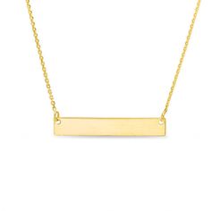 Mix and match this sassy fashion necklace with any jewelry look for a stylish getup every time. Crafted in warm 14K gold, this cable chain design is centered with a mini polished horizontal bar. Buffed to a brilliant luster and sure to be a constant choice, this 16.0-inch necklace is finished with a 2.0-inch extender and secures with a lobster claw clasp. Elegant Rectangular Cable Chain Necklace, Elegant Bar Necklace With Cable Chain, Elegant Everyday Bar Necklace With Cable Chain, Modern Gold Bar Necklace With Adjustable Chain, Rectangular Yellow Gold Bar Necklace For Everyday, Everyday Rectangular Yellow Gold Bar Necklace, Everyday Yellow Gold Rectangular Bar Necklace, Modern 14k Yellow Gold Bar Necklace, Elegant Gold Bar Necklace With Cable Chain