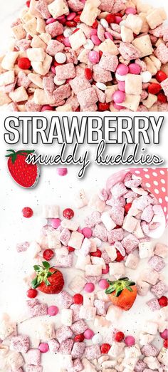 strawberry marshmallows and strawberries are on display in this advertisement for the candy company