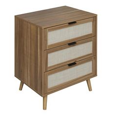 an image of two drawers on the side of a table with white linens and wood legs