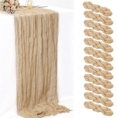 the table runner is made out of jute and has several braids on it