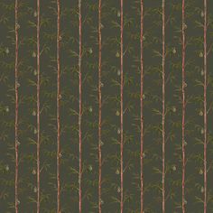 an image of a bamboo tree pattern on a dark green wallpaper with vertical stripes