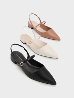 Black Slingback Mary Jane Flats - CHARLES & KEITH US Nice Heels Classy, Flat Occasion Shoes, Classy Footwear Women, Formal Shoes For Women Office, Office Wear Footwear Women, Flat Formal Shoes Women, Pretty Shoes Aesthetic, Classy Sandals Flats, Formal Sandals For Women