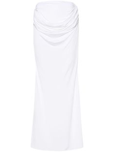 white stretch-jersey low-rise draped detailing full-length straight hem unlined elasticated waistband Ruched Maxi Skirt For Formal Occasions, White Ruched Elegant Skirt, Chic White Ruched Maxi Skirt, Elegant White Ruched Skirt, Ruched Draped Maxi Skirt For Evening, Elegant 4-way Stretch Maxi Skirt, Elegant Draped Stretch Skirt, Evening Draped Ruched Maxi Skirt, White Ruched Long Skirt