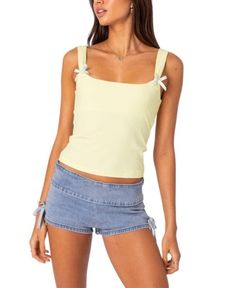 Edikted Lola Ribbed Tank Top Cute Tops Not Cropped, Tops To Wear With Jean Shorts, Pastel Tank Top, Garage Tank Top, Cute Square Neck Tops, Cute Dressy Shirts, Cute Workout Tops, Good Basics Clothes, Clean Girl Tops