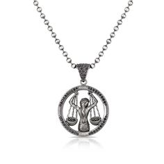 OTTASILVER Libra Zodiac Sign Sterling Silver Necklace Luxury Silver Zodiac Sign Necklace, Silver Zodiac Sign Medallion Jewelry, Sterling Silver Zodiac Jewelry In White Gold, Silver Zodiac Sign Round Necklace, Silver Round Zodiac Sign Necklaces, Silver Round Zodiac Sign Necklace, Silver Zodiac Sign Jewelry For Anniversary, Libra Pendant, Zodiac Sign Designs