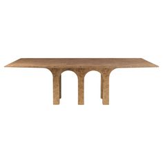 a table made out of wood with two arches on the top and one at the bottom