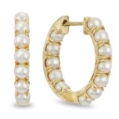 Imperial Pearls 14K Cultured Seed Pearl Inside-Outside Hoop Earrings Glowing pearls give this classic style an elegance that makes it lovely for everyday wear and special-occasion affairs, too. Approx. 2/16"L x 2/16"W Stamped 14K; yellow gold Pierced with hugger backs Stone Information All sizes and weights approximate Cultured Freshwater Pearl: Seed (3x3.25mm) Classic Pearl Huggie Jewelry, Classic White Pearl Earrings For Everyday Elegance, Classic Everyday Luxury Pearl Drop Jewelry, Classic Yellow Gold Pearl Earrings For Everyday Elegance, Classic Yellow Gold Pearl Earrings For Everyday, Elegant Yellow Gold Hoop Earrings For Anniversary, Refined Yellow Gold Pearl Earrings For Anniversary, Classic Pearl Earrings For Everyday Elegance, Pearl Huggie Jewelry For Anniversary