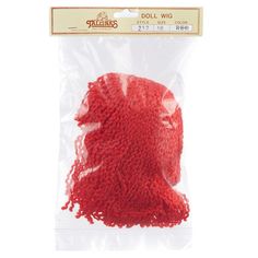 a red knitted headband in a plastic bag