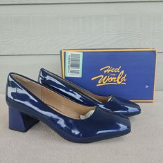 Heel The World Dress Pumps Womens Size 10 Chunky Block Heel Square Toe Blue. Brand New With Original Box. However, The Box Does Show Some Damage, And The Right Shoe Has A Couple Of Surface Smudges As Shown. Measures 10 5/16 Inches Heel To Toe. Heel Is 2 2/16 Inches Tall. Smoke-Free. Blue Heels For Work, Shoes Heel, Chunky Block Heels, Pump Dress, Womens Heels, Shoes Women Heels, Block Heels, Original Box, Shoes Heels