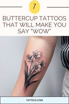 a woman's arm with flowers on it and the words 7 butterfly tattoos that will make