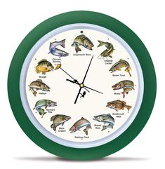 a clock with different types of fish on it