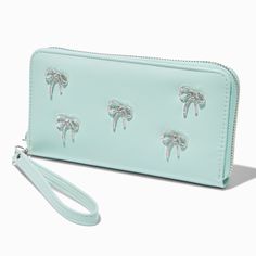 Claire's Crystal Bow Mint Green Wristlet Wallet Trendy Wristlet With Zipper Closure For Gift, Trendy Wristlet With Zipper Closure As Gift, Sensitive Ears Earrings, Wallets For Girls, Perfect Travel Bag, Wallet For Women, Bags For Teens, Jewelry Words, Travel Purse