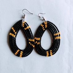 Approx. Length 3" African Beads Beadwork Designs, African Beads, Yellow Black, Black N Yellow, Bead Work, Jewelry Earrings, Women Jewelry, Beads, Yellow