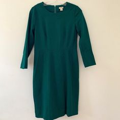 J Crew Dress With A Slightly Fitted Shape, 3/4 Sleeves, Knee Length. Exposed Zipper In Back. Lovely Deep Jade Green Color. Great For Holiday Events. Dress Up Or Down. Size 2. New With Tags. Fitted Green Dress With 3/4 Length, Formal Green Dress With 3/4 Sleeves, Green Fitted Dress With 3/4 Sleeves, Green Long Sleeve Shift Midi Dress, Jade Green Color, Holiday Events, Ponte Dress, J Crew Dress, Exposed Zipper