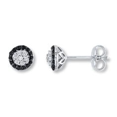 These beautiful earrings sparkle with icy white diamonds haloed by round black diamonds. The sterling silver flower earrings have a total diamond weight of 1/4 carat and are secured with friction backs. Kay Black, Sterling Silver Flower Earrings, Jewelry Knowledge, Black Diamond Jewelry, Black Diamond Earrings, Diamonds Earrings, Jewelry Advice, Silver Flower Earrings, Kay Jewelers