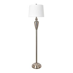 a floor lamp with a white shade on it