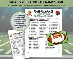 a football game is shown with the words what is your football name?