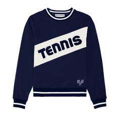 Retro Block Tennis Sweatshirt Tennis Sweatshirt, Retro Tennis, Cotton Art, Retro Ski, Classic Golf, Drop Shoulder Sweaters, Mens Crew Neck, Navy Color, Crewneck Sweater