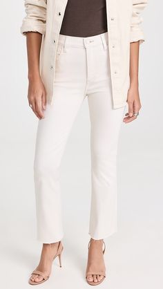 Everyday Fall Pants With Frayed Hem, Stretch Cotton Flare Jeans With Frayed Hem, Fitted Flare Cropped Jeans With Frayed Hem, Stretch Pants With Frayed Hem For Fall, Mid-rise Pants With Frayed Hem For Fall, Chic Flare Jeans With Frayed Hem For Work, Trendy Stretch Cropped Jeans For Fall, Chic Fitted Cotton Flare Jeans, Stretch Flare Jeans With Frayed Hem And Cropped Leg