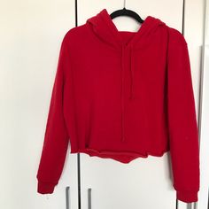 Brandy Melville / John Galt Sweatshirt Red Cropped Hoodie Os One Sz Nwot Super Warm Because Of The Material! Only Wore Once Due To Lack Of Occasions Red Cropped Hoodie, Tops Brandy Melville, John Galt, Brandy Melville Tops, Cropped Hoodie, Brandy Melville, Brandy, Womens Tops, Sweatshirts Hoodie