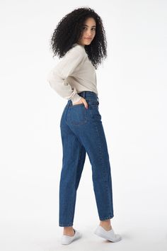 RDNW01 - Women's Relaxed Fit Jeans – Los Angeles Apparel Fall Mom Fit Denim Blue Jeans, Denim Blue Mom Fit Jeans For Fall, Fall Denim Blue Mom Fit Jeans, Dark Wash Mom Fit Straight Leg Cropped Jeans, Dark Wash Straight Leg Mom Fit Cropped Jeans, High Waist Mom Fit Jeans For Fall, Dark Wash Cropped Mom Jeans, Dark Wash Mom Fit Cropped Jeans, Fall High-rise Mom Fit Cropped Jeans