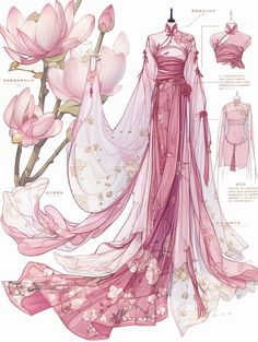 a dress with pink flowers on it and instructions to make it look like an evening gown