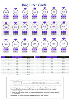 the ring size guide is shown in purple